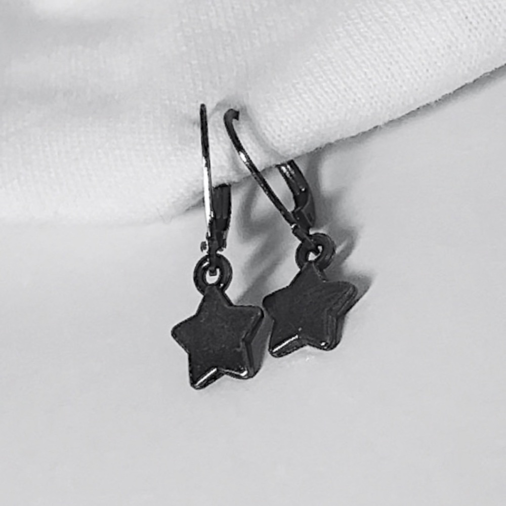 dark silver star huggie hoop earrings